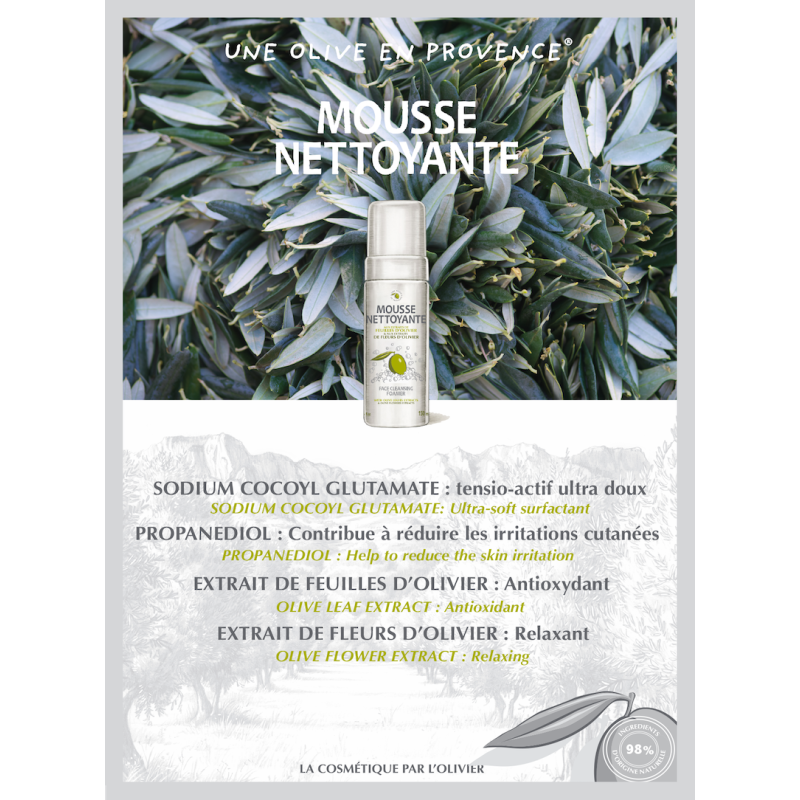 Une Olive en Provence - Mousse nettoyante visage Ă l'huile d'olive - 150 ml