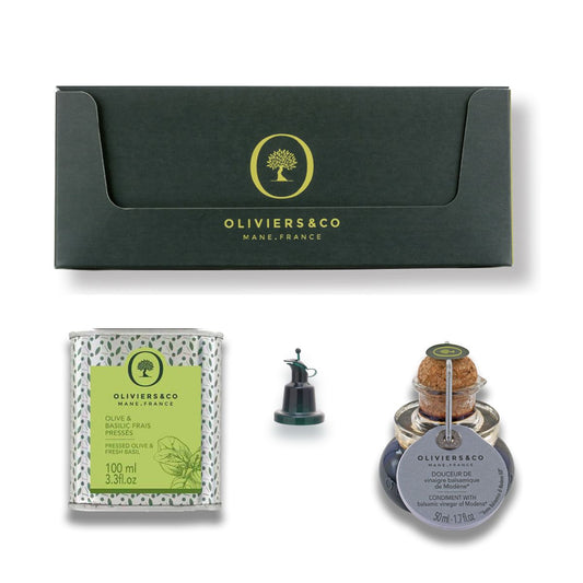 Coffret mini huile d'olive basilic & vinaigre balsamique - 150 ml
